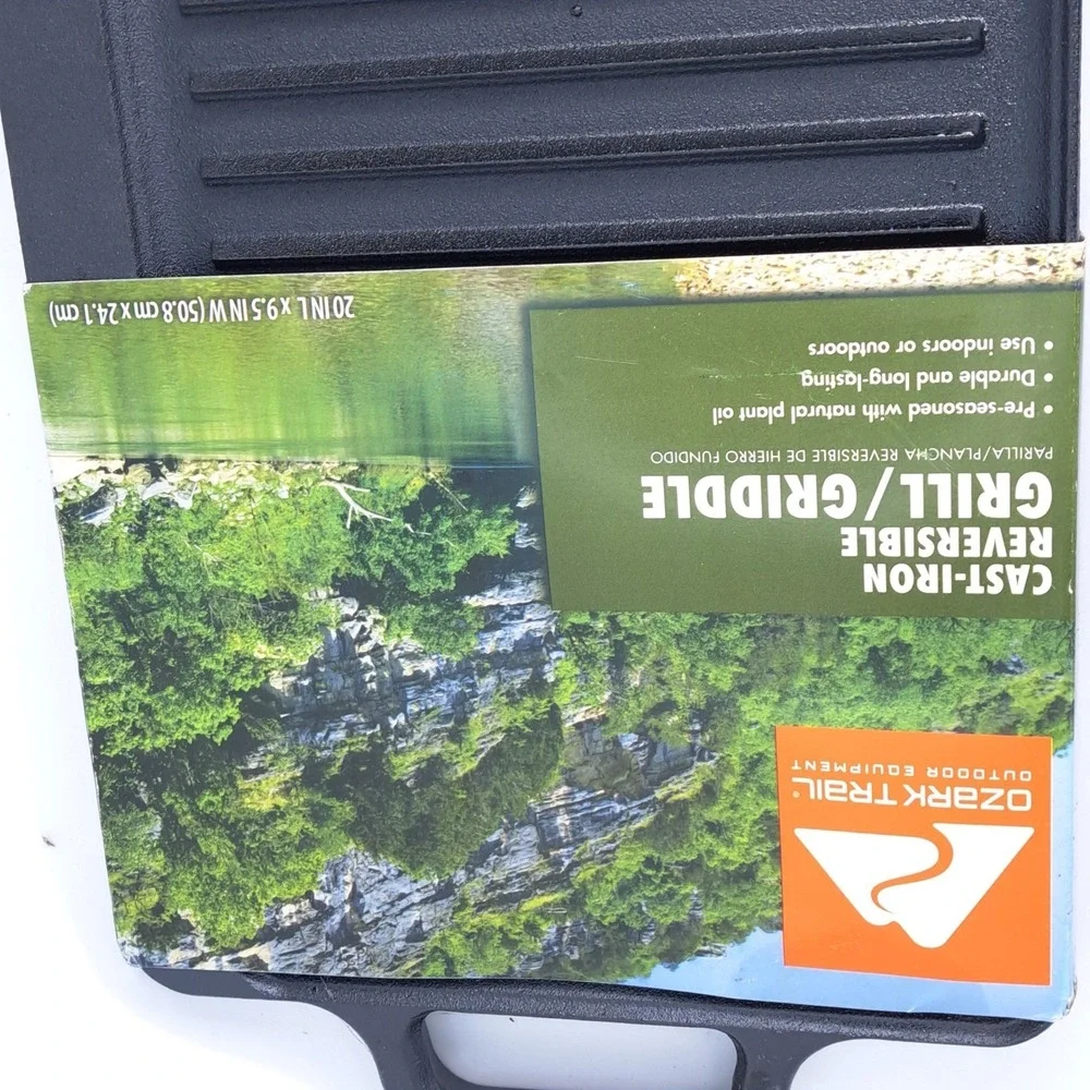 Ozark Trail Reversible Grill Griddle Unisex 20x9.5 Black Cast Iron Cookware New